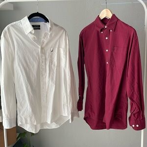 white red Nautica classic fit men’s button down shirt bundle